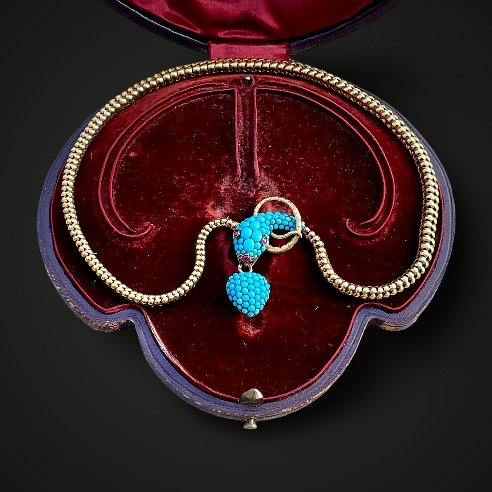 Thumbnail: Victorian Turquoise Snake Necklace Circa 1860