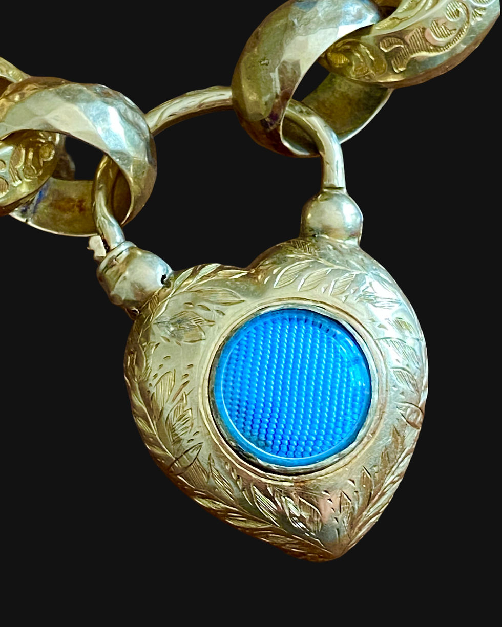 Thumbnail: Victorian 15 Carat Mariner Link Bracelet With Matching Padlock 