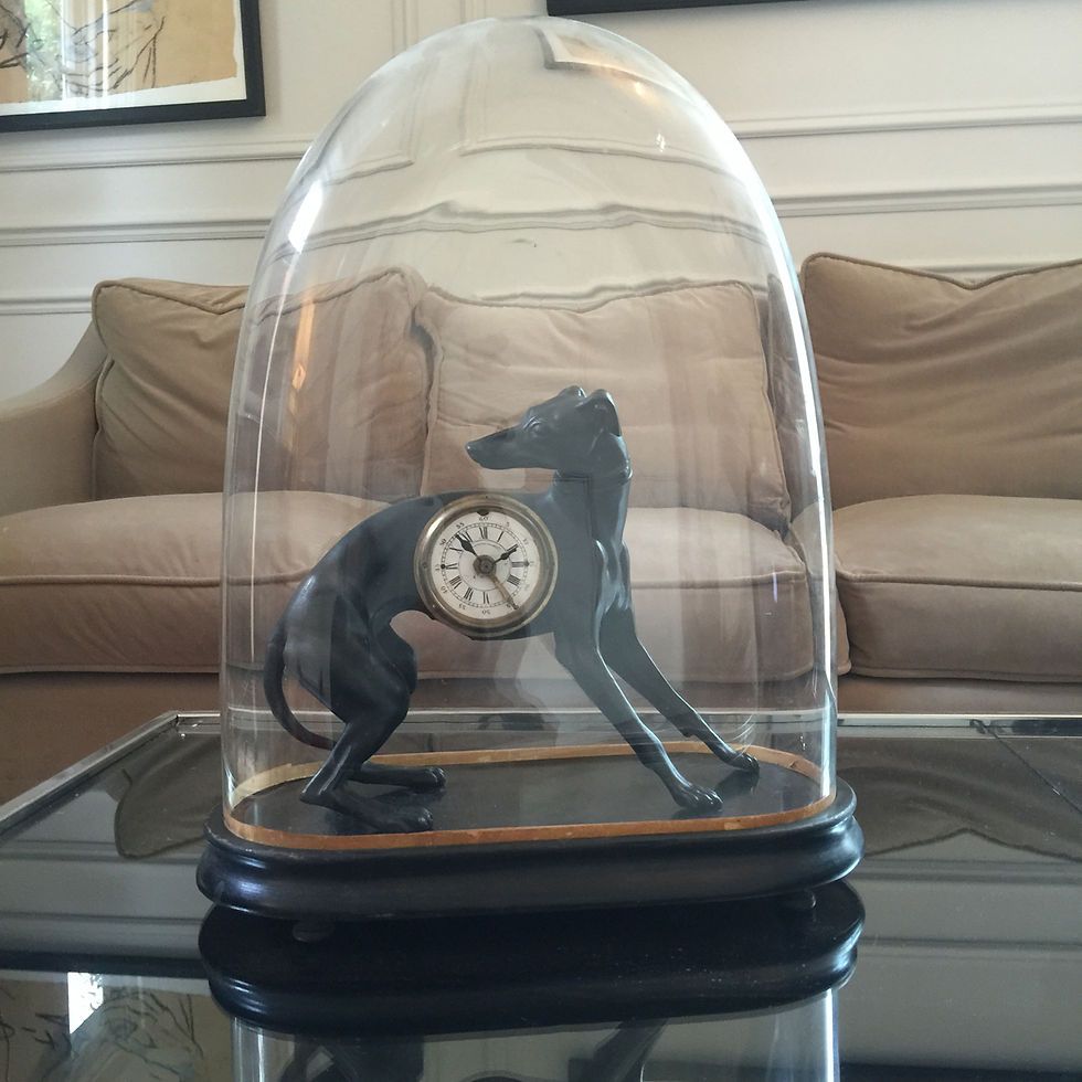 Thumbnail: Antique Sighthound Clock Within A Glass Dome