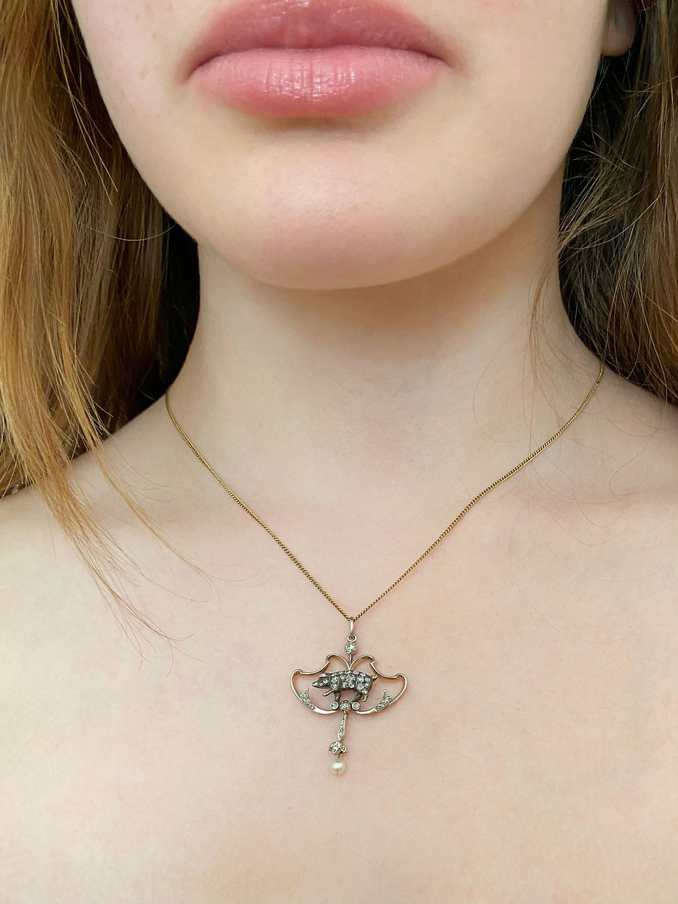 Thumbnail: Antique Diamond Pig Pendant With Removable Brooch Fitting 