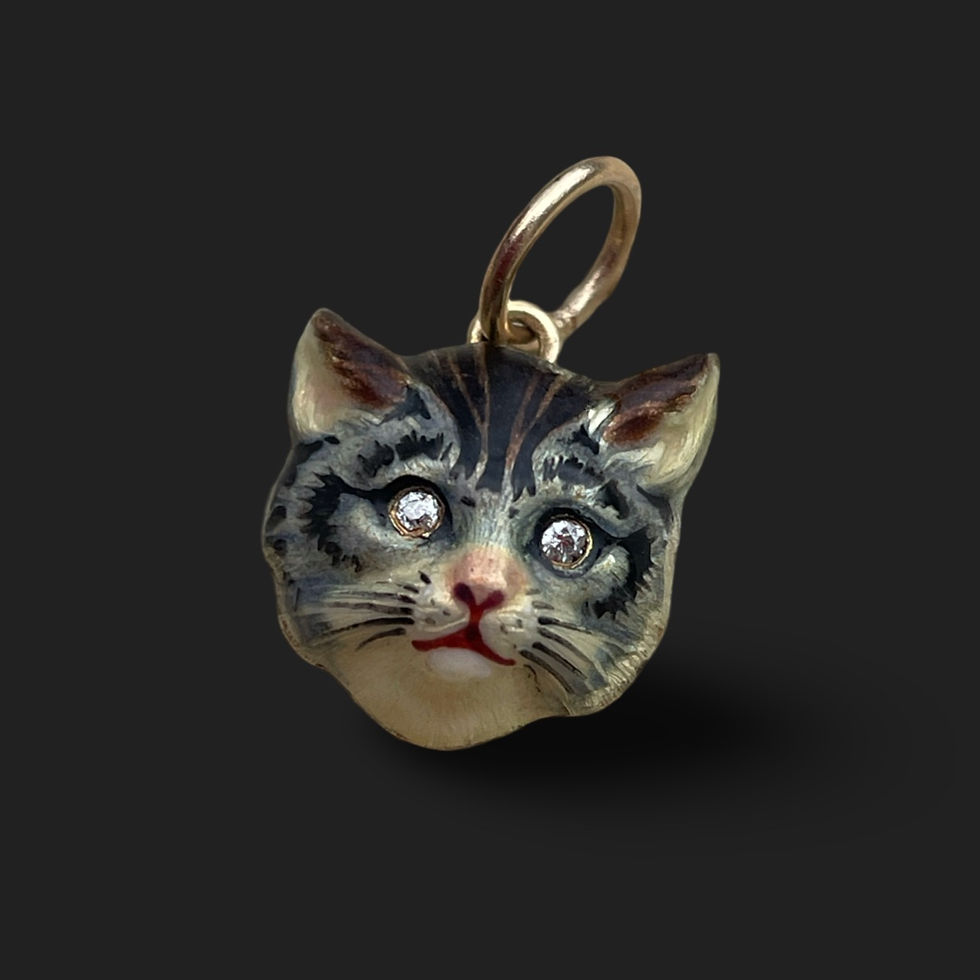 Thumbnail: Antique Enamel And Diamond Cat Charm 