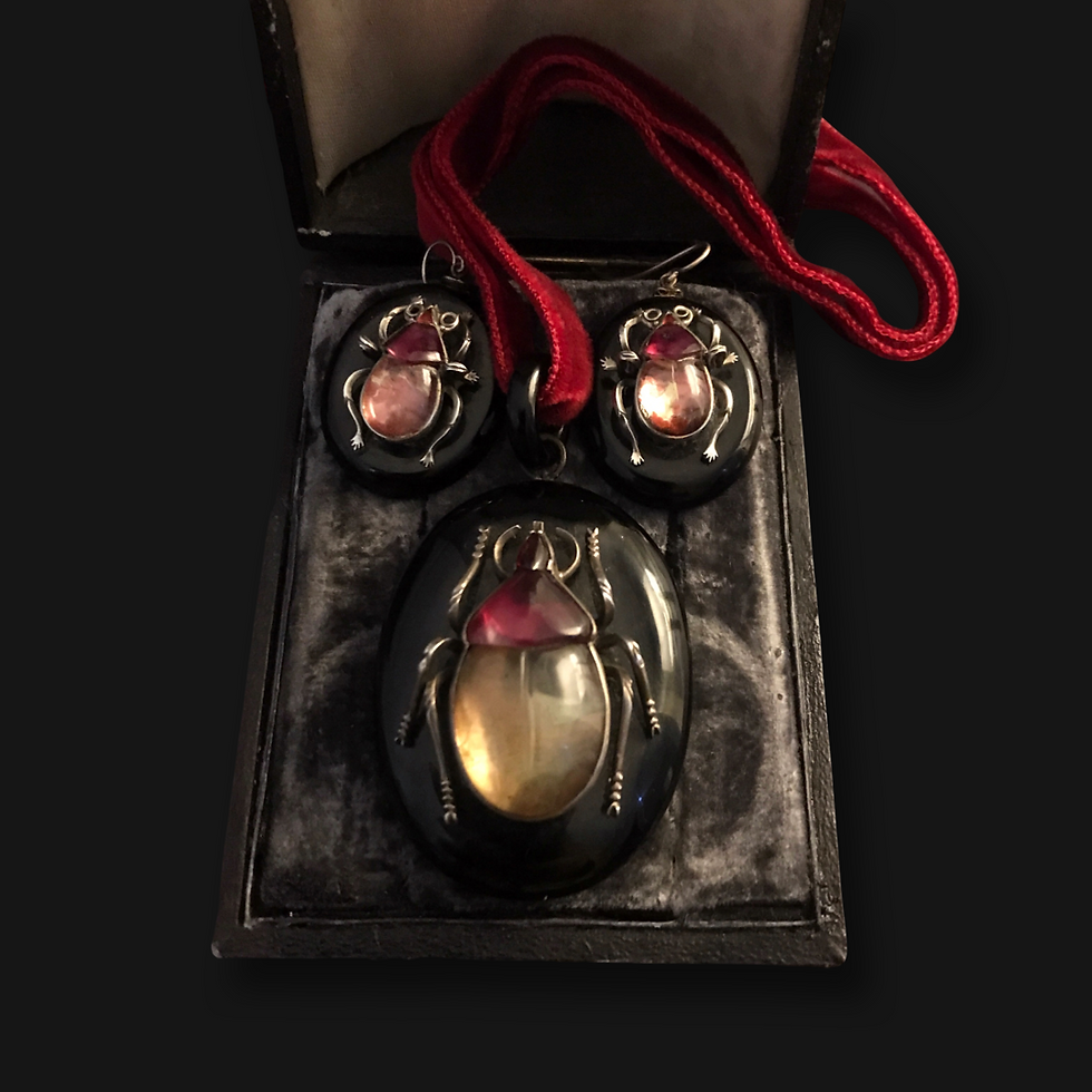 Thumbnail: Victorian Whitby Jet Bug Pendant And Earrings
