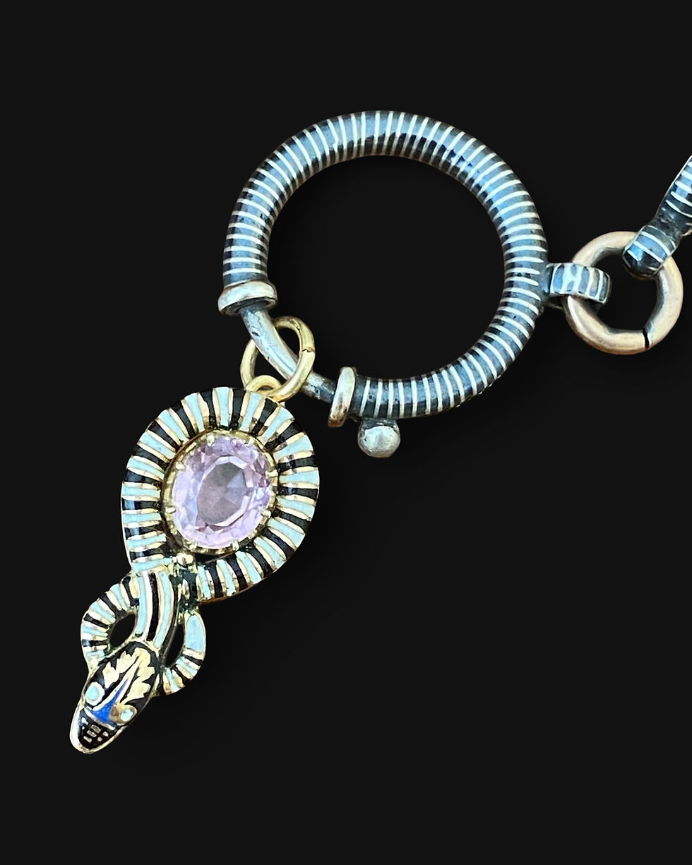 Thumbnail: Antique Enamel Snake Pendant With Pink Topaz Stone