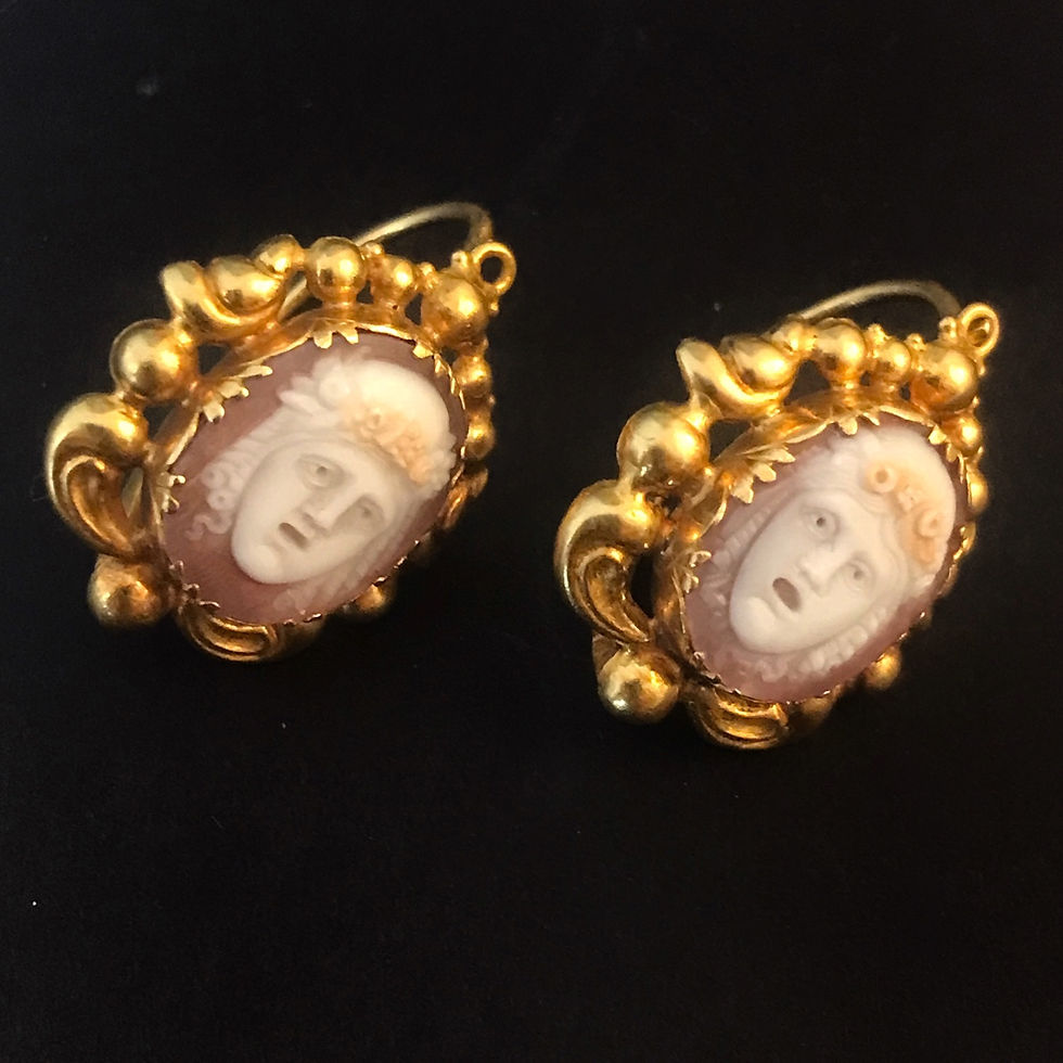 Thumbnail: French Repousse Girandole Cameo Earrings