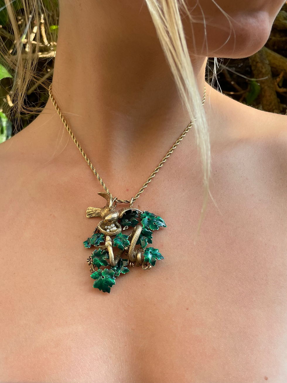 Thumbnail: Large Antique Bird And Snake Pendant