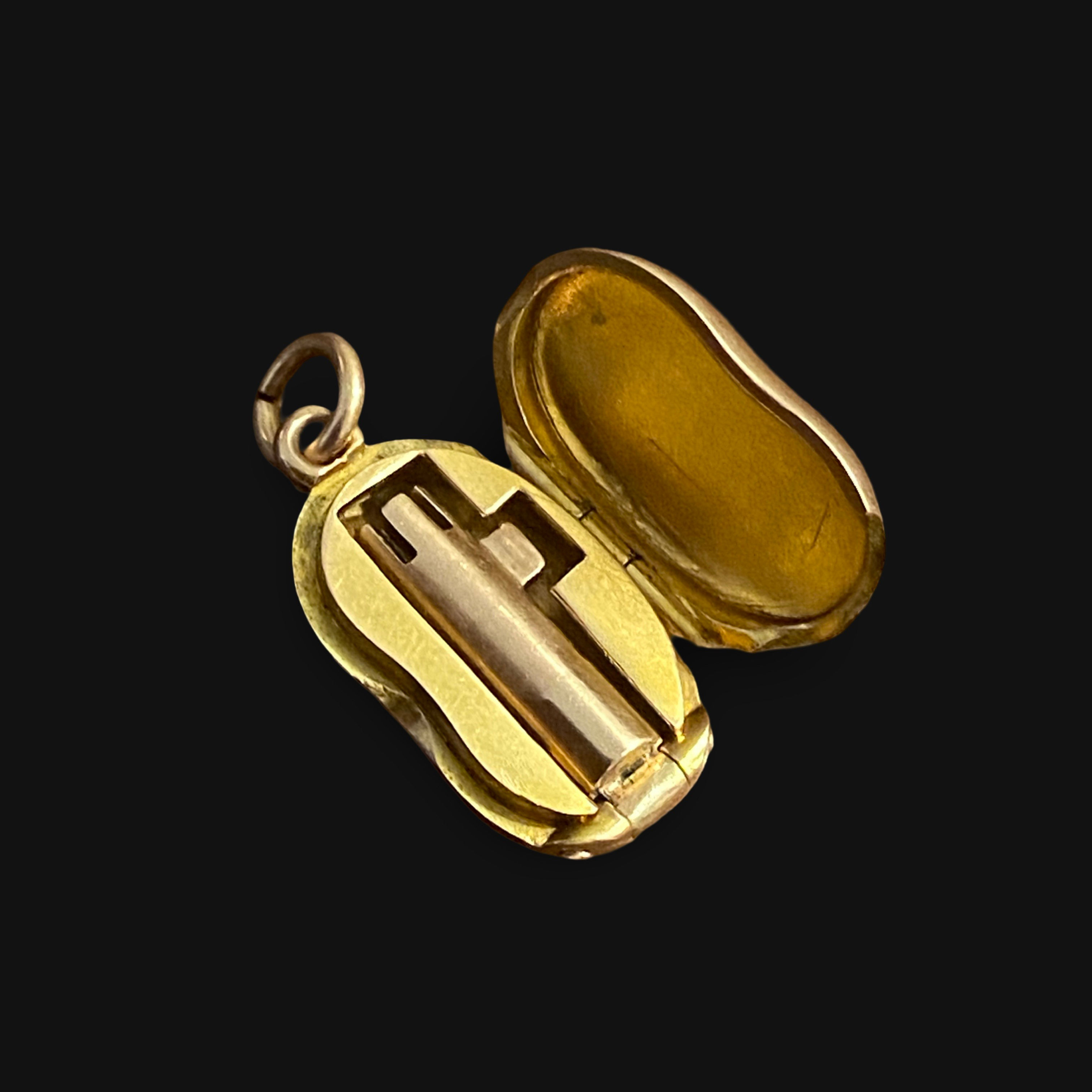 Rare Lucky Bean Gold Charm With Hidden Bramah Key
