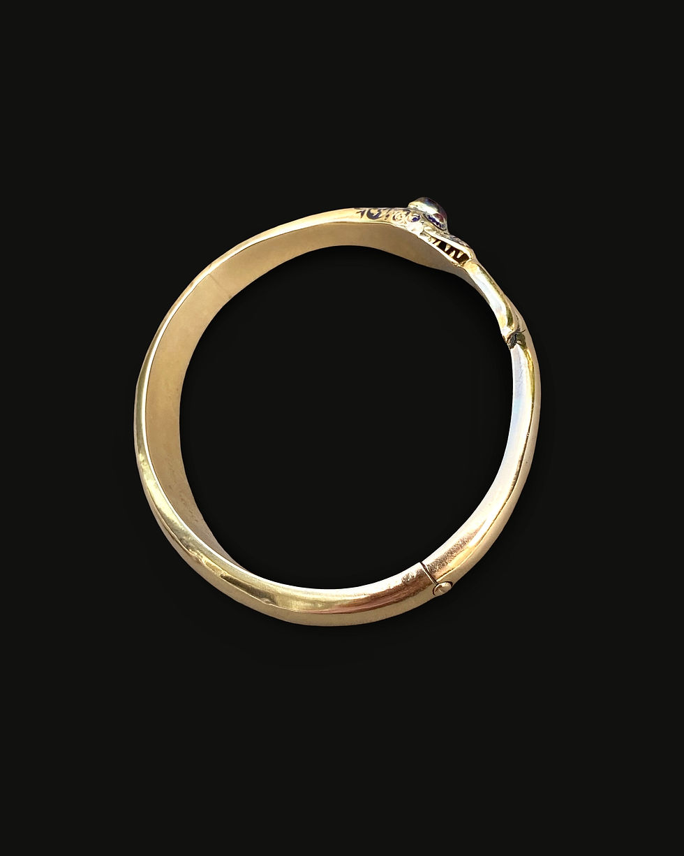Thumbnail: Antique Swedish 18 Carat Gold Snake Hinged Bangle