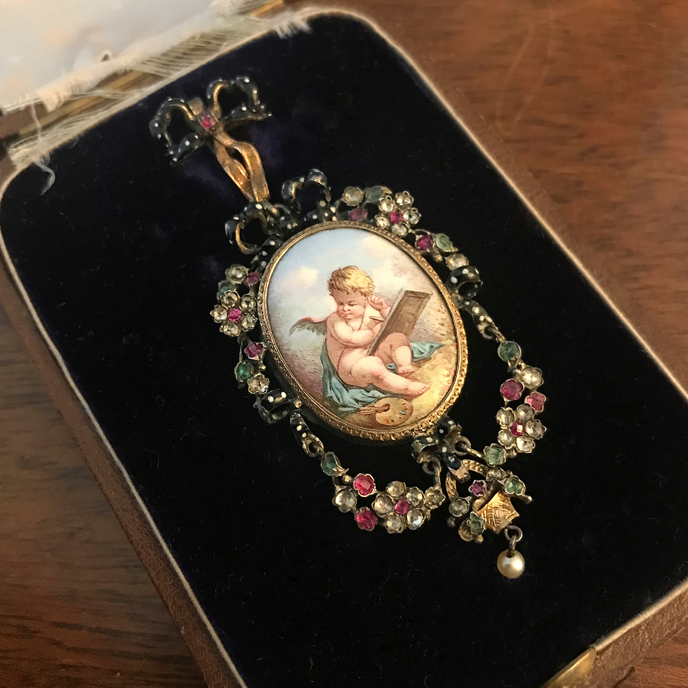 Thumbnail: 19th Century Enamel And Gemstone Cherub Pendant