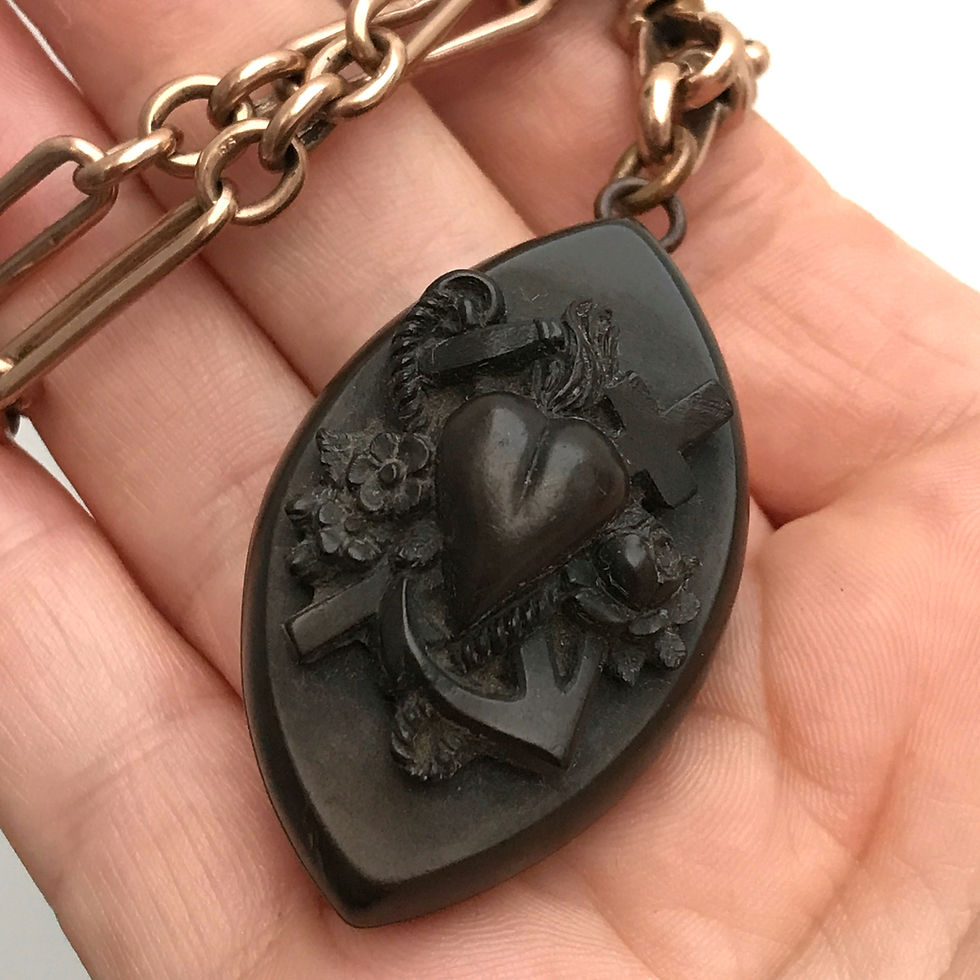 Thumbnail: Vulcanite Faith Hope And Love Navette Locket