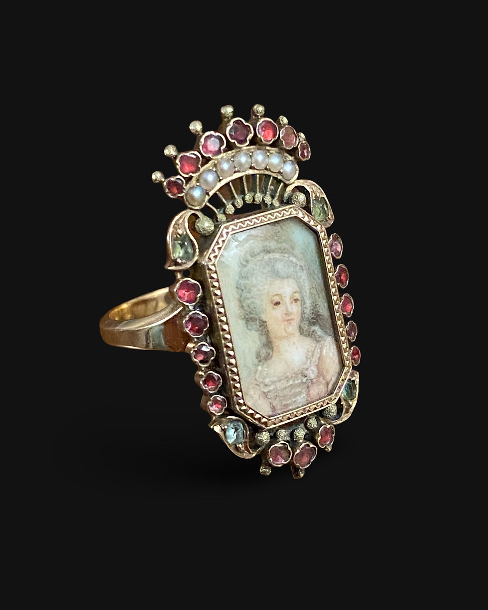 Thumbnail: 19th Century Gem Set Portrait Miniature Ring 
