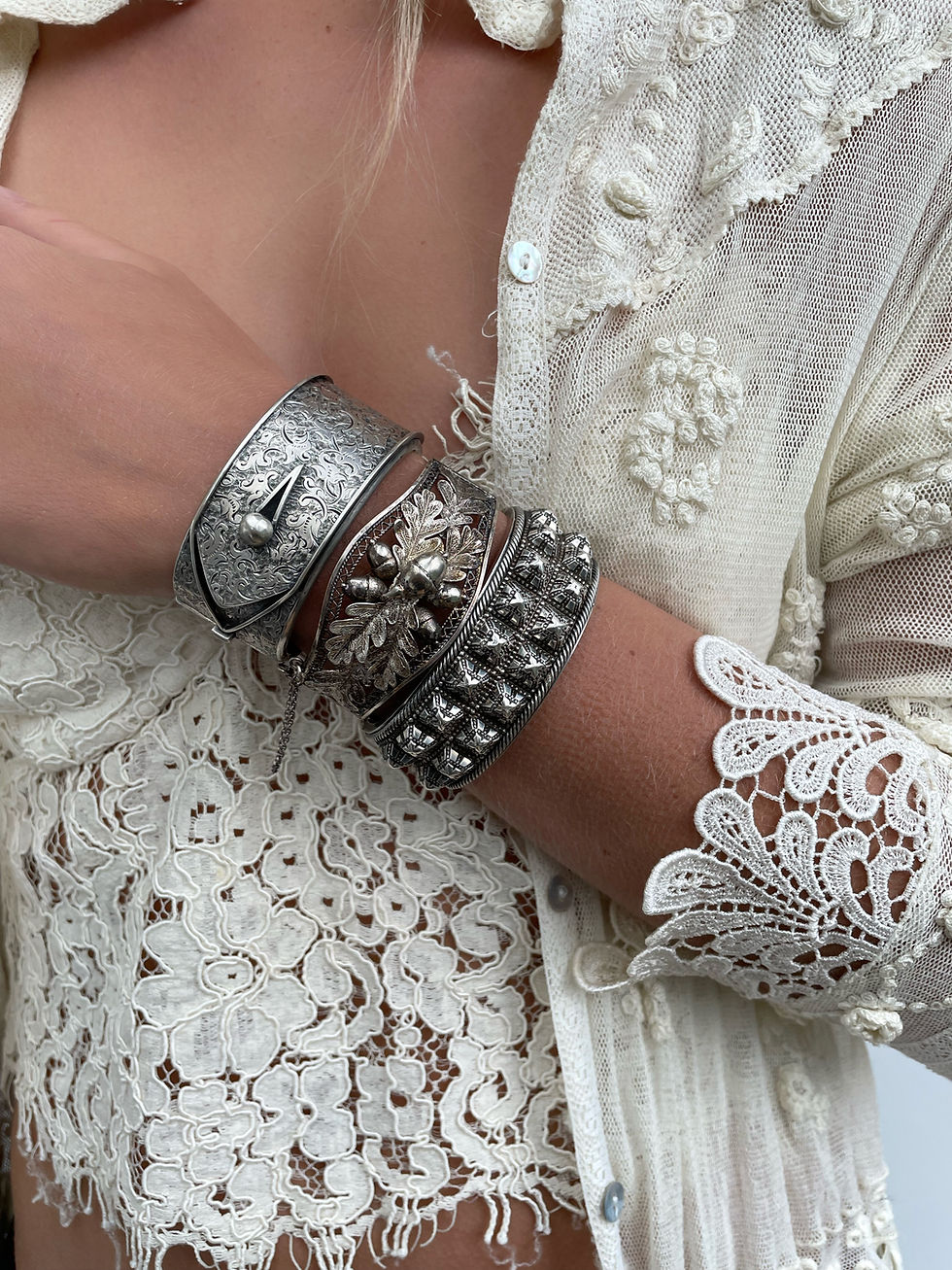 Thumbnail: Antique Silver Acorn Cuff 