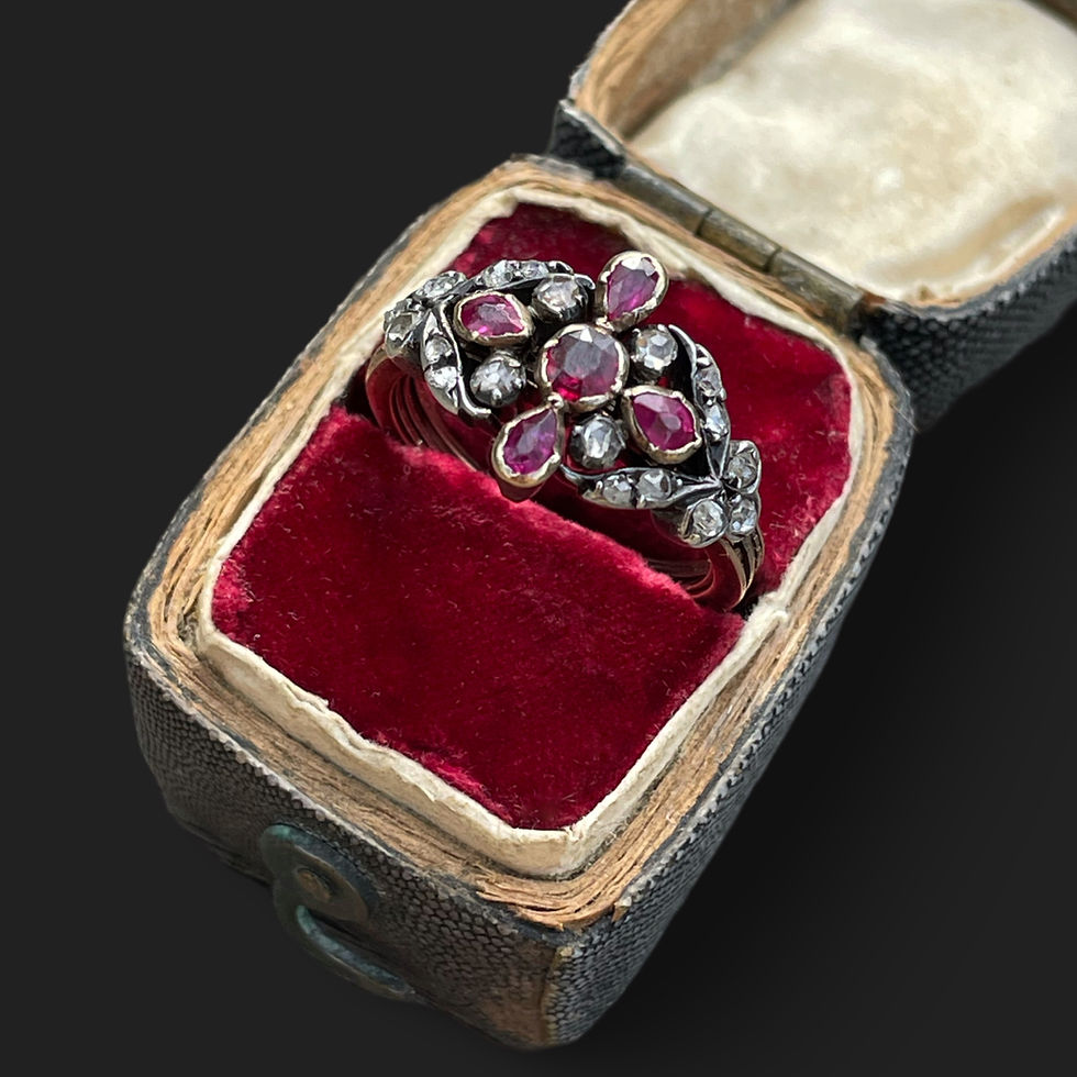 Thumbnail: Rare Ruby And Diamond Gimmel Ring Circa 1780 