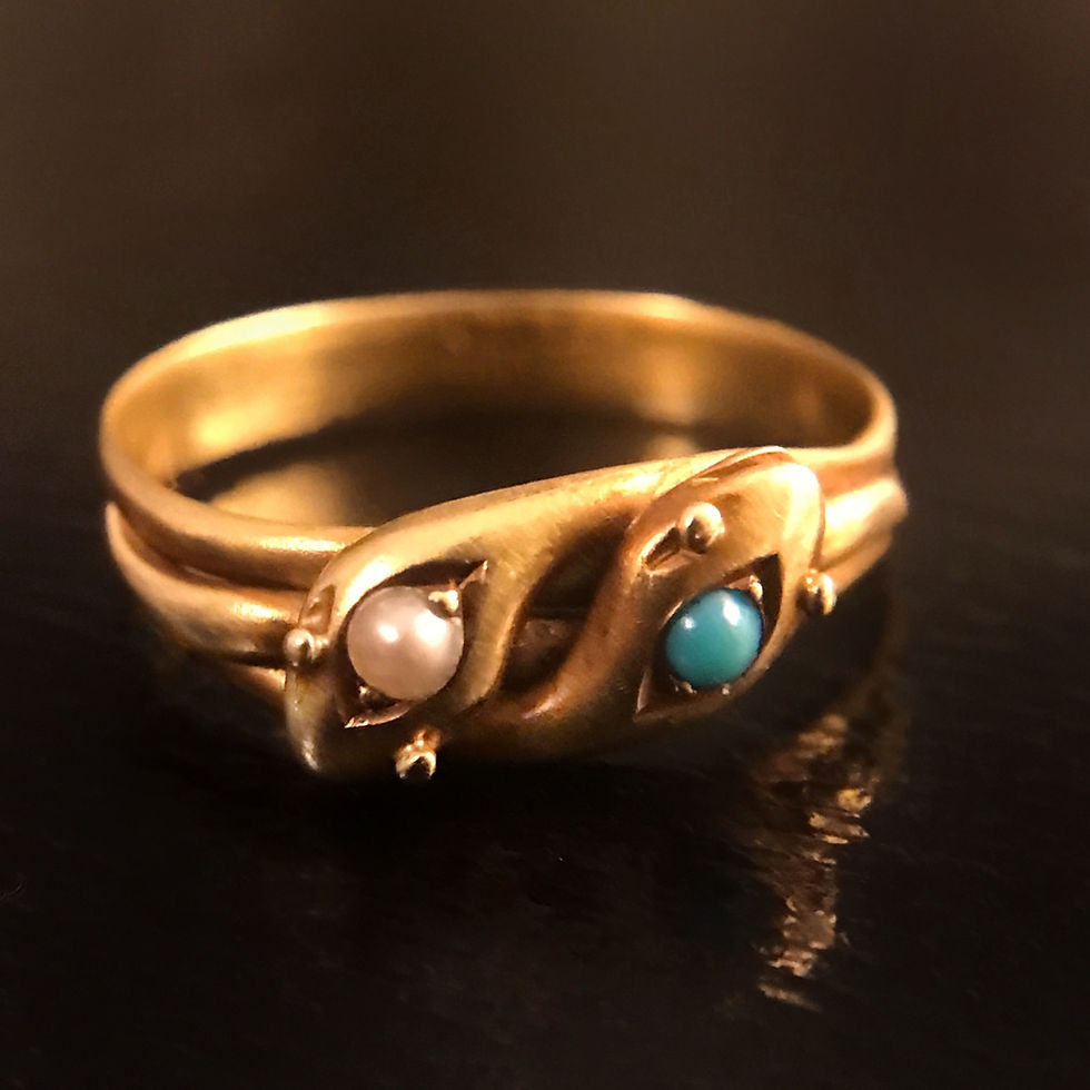 Thumbnail: 2 of 3 Skinny Double Snake Ring With Pearl and Turquoise