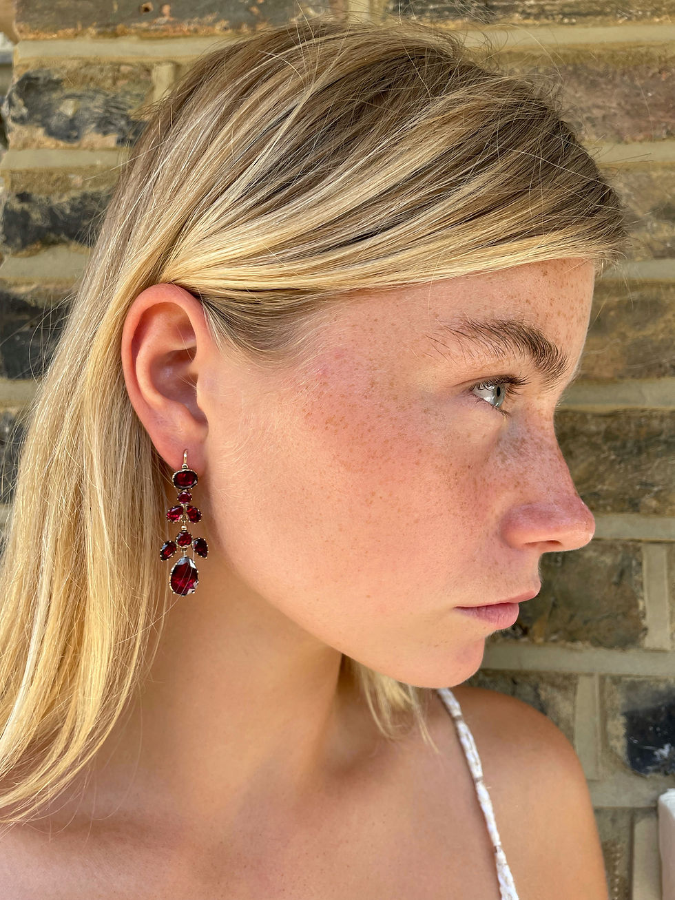 Thumbnail: Flat Cut Georgian Garnet Earrings Circa 1820