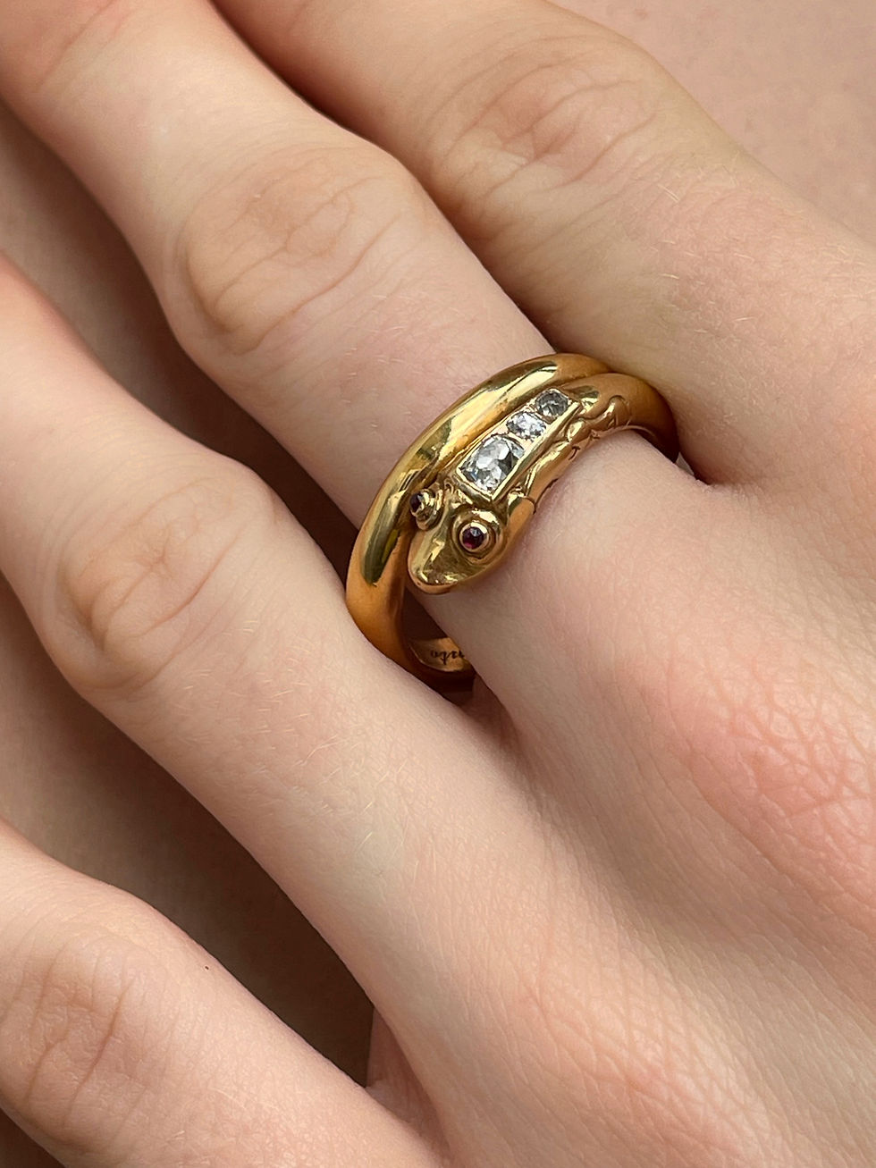 Thumbnail: Antique Snake Ring With Old Cut Diamonds