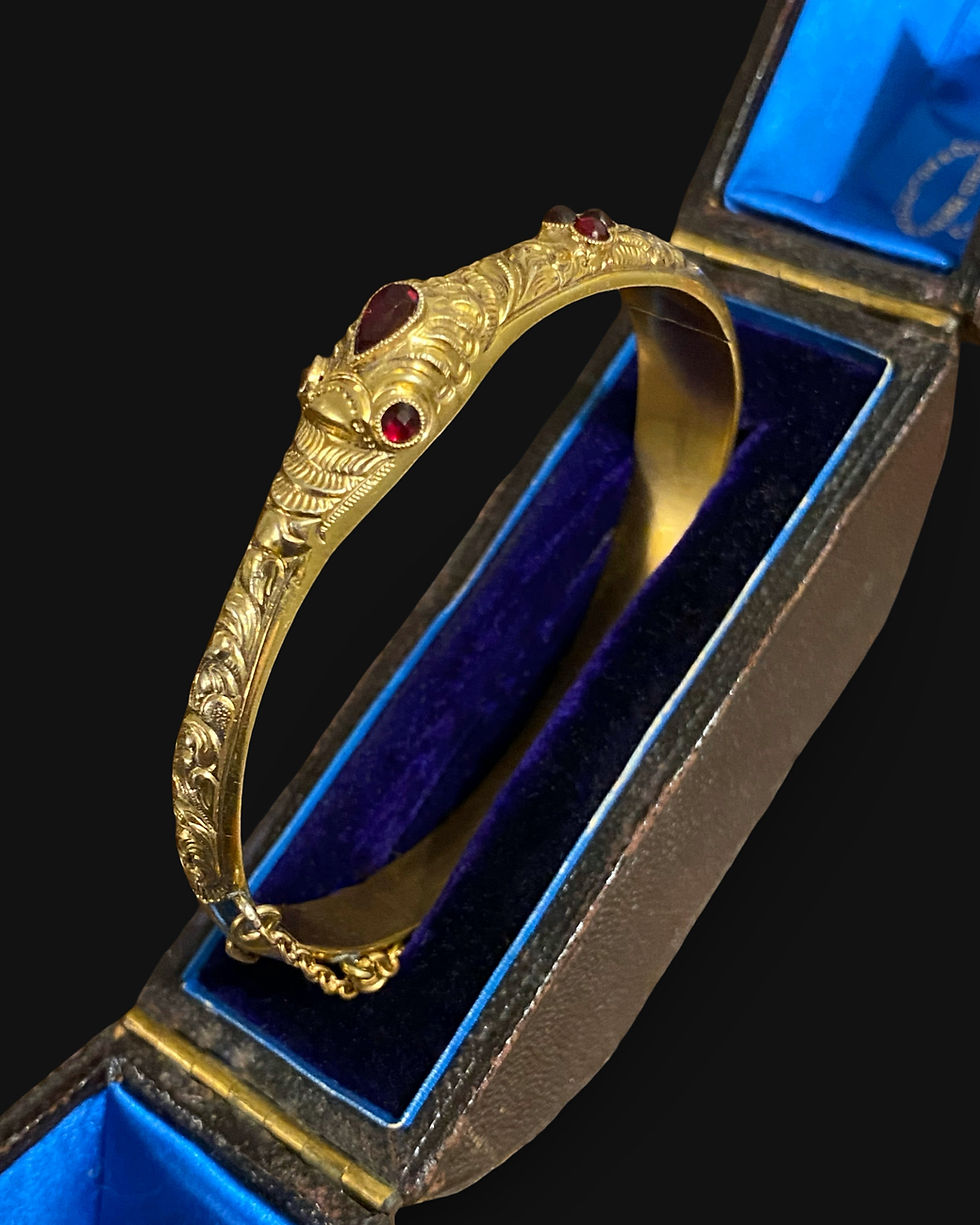 Thumbnail: Garnet And Gold Ouroboros Bracelet 