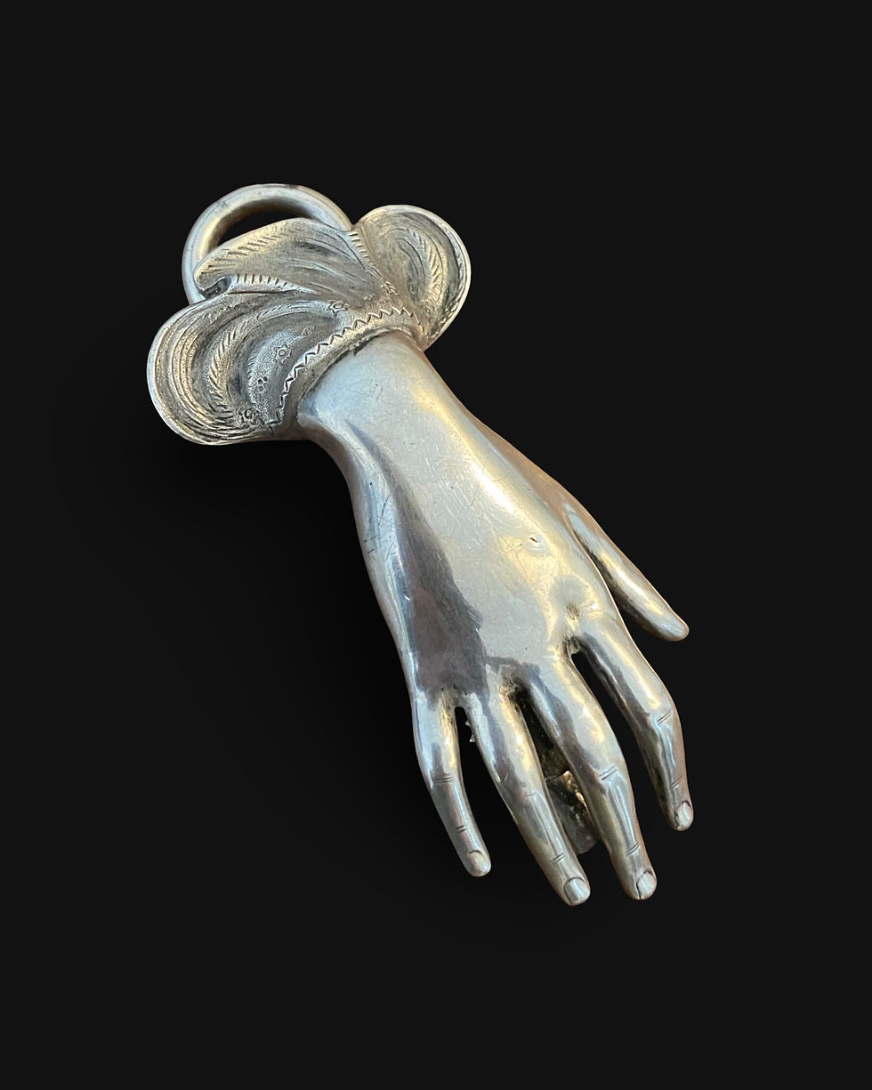 Thumbnail: 1 of 2 Large Scale Early Victorian Silver Hand Pendant