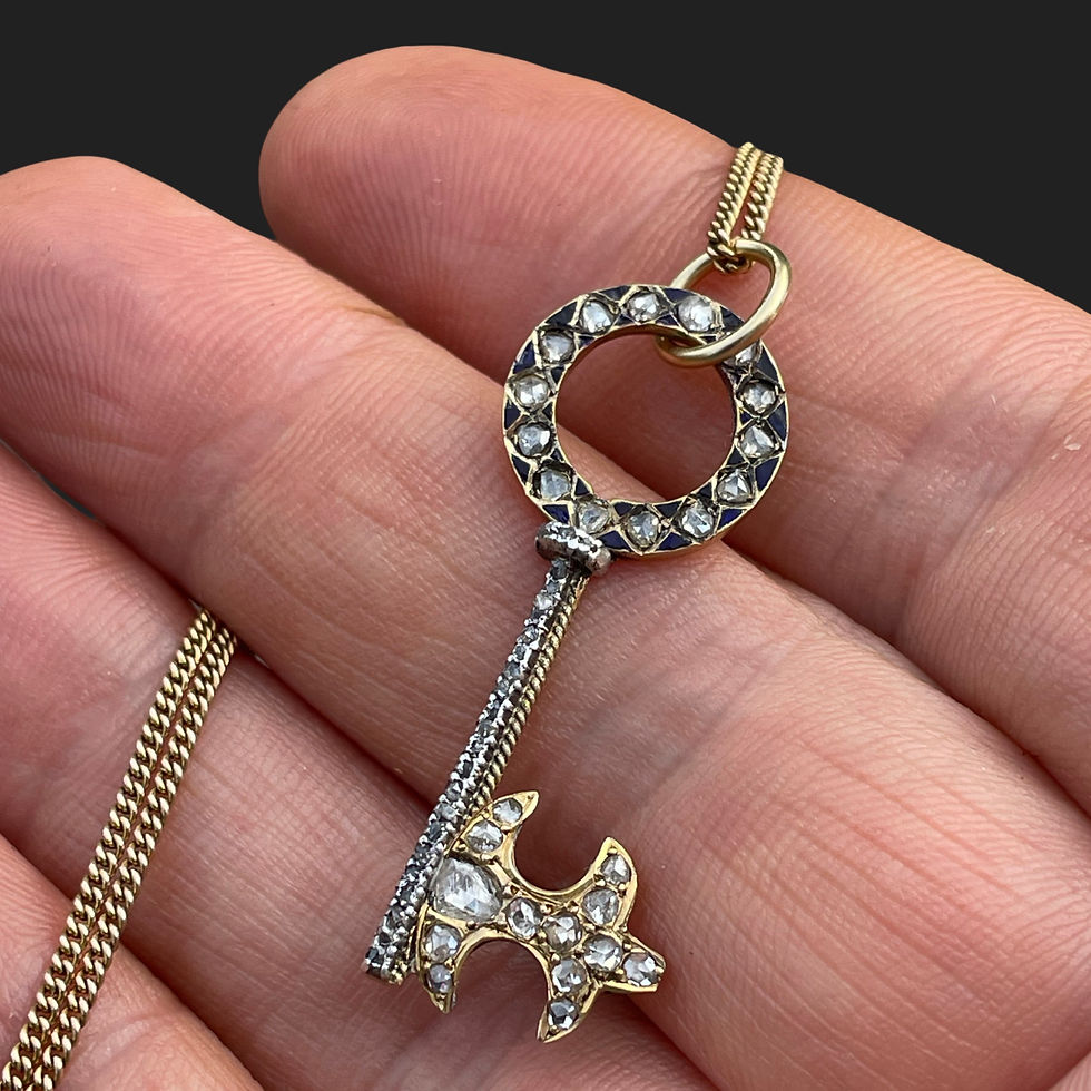 Thumbnail: Antique Diamond And Dark Navy Enamel Key Pendant