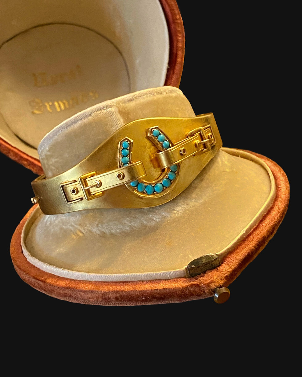 Thumbnail: Victorian 15 Carat Gold Horseshoe And Buckle Cuff