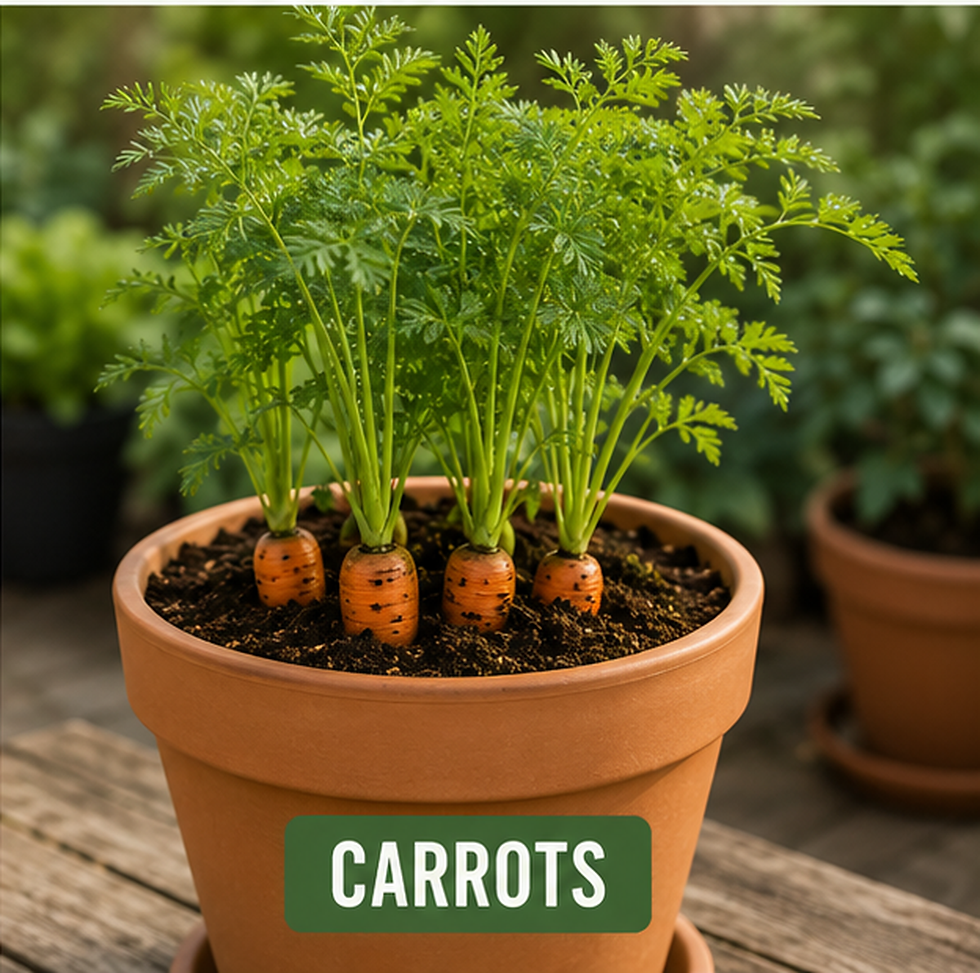 Carrots growing in a container