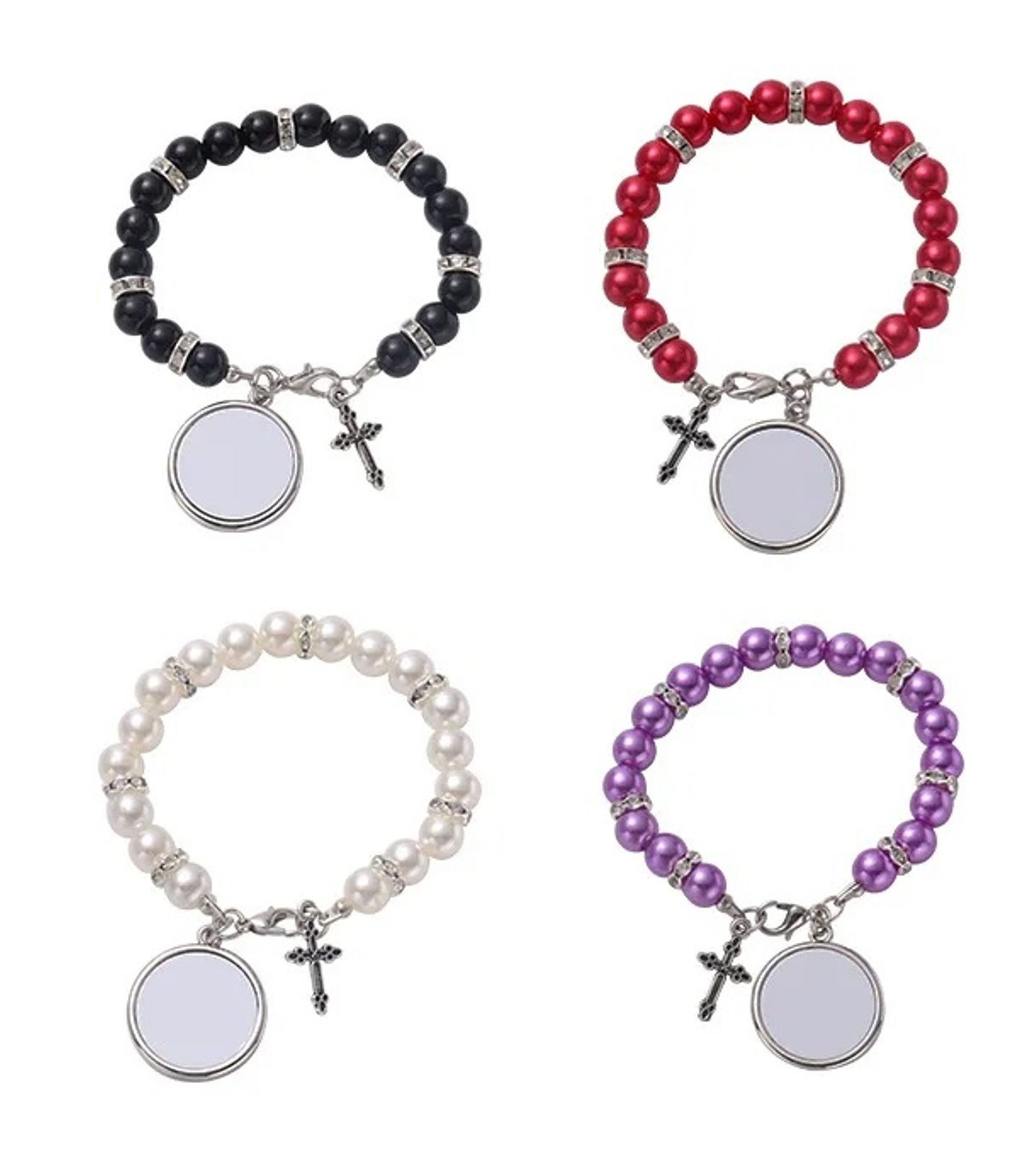 Personalised Own Photo Black Rosary Bracelet Prayer Beads Crucifix Boxed