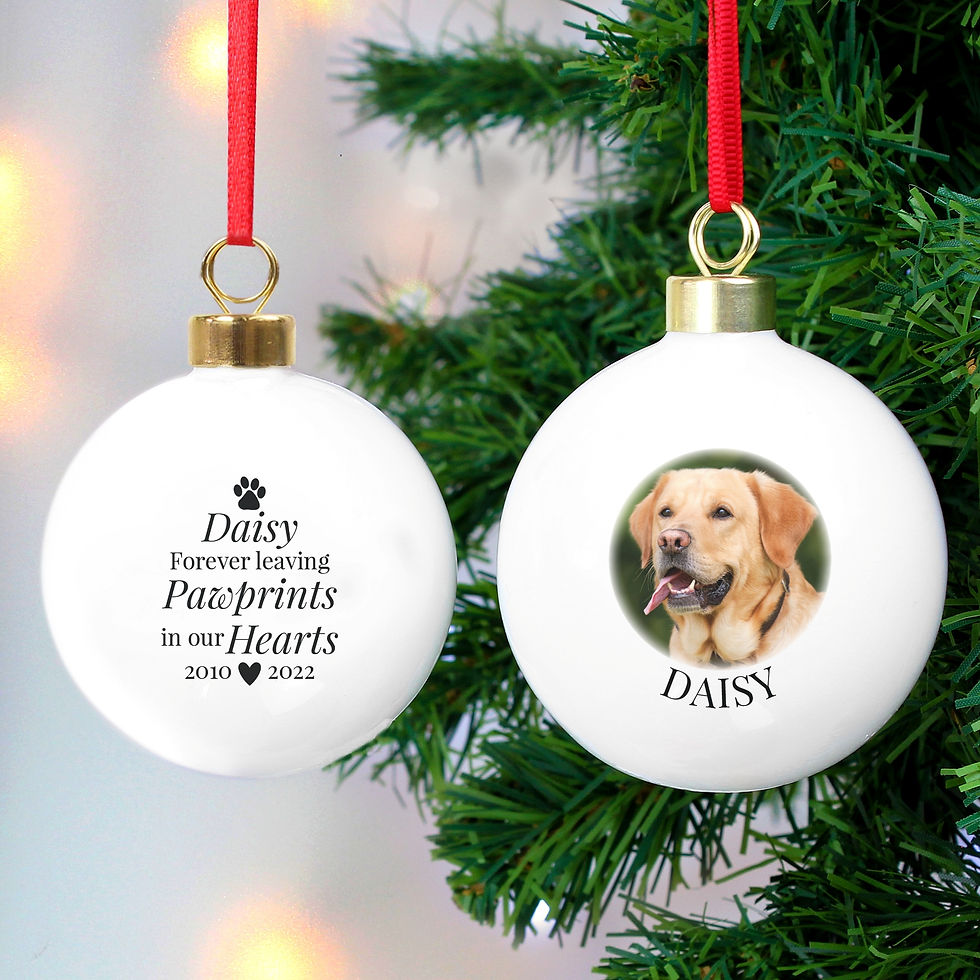 Thumbnail: Personalised Photo & Paw Prints for Cat or Dog Memorial Christmas Tree Bauble