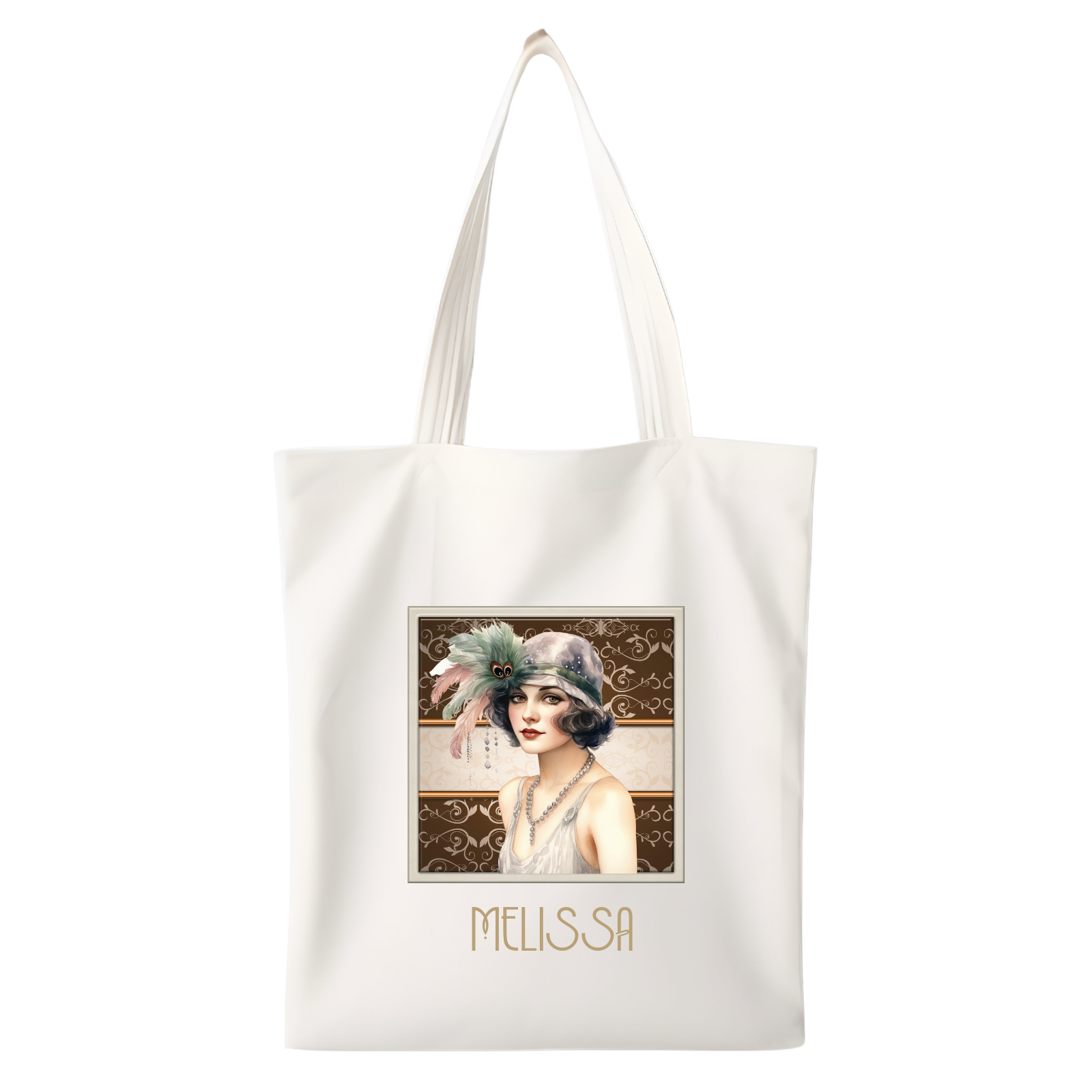 Personalised Art Deco Design Shoulder Tote Bag for Women Customise with A Name