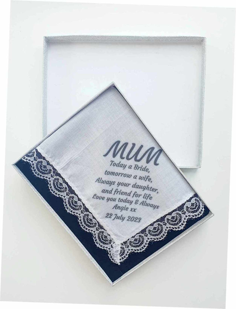 Thumbnail: Personalised Mother of the Bride Handkerchief Wedding Favour Gift Boxed Hanky