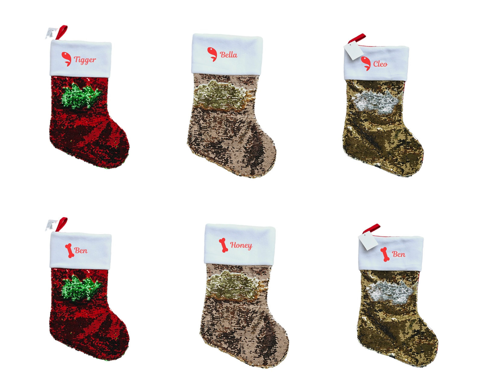 Personalised Christmas Reverse Sequin Pet Cat Stocking Gift