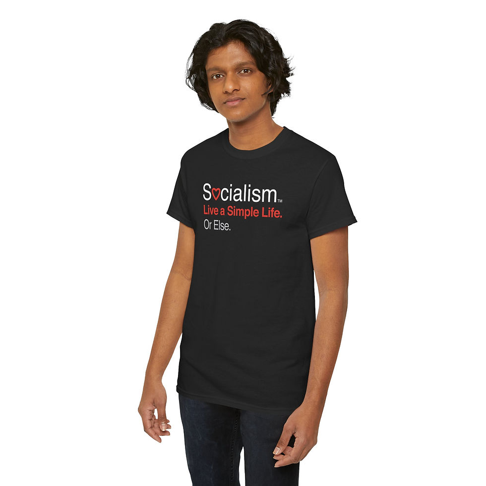 Thumbnail: Man wearing a Socialism™ Black T-Shirt - Live a Simple Life. Or Else. - Heavy Cotton Tee | Socialism T-shirts and Gifts