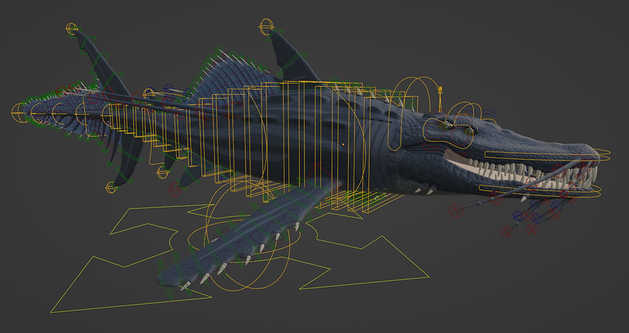 A screenshot of the rig controls for the Leviathan rig.