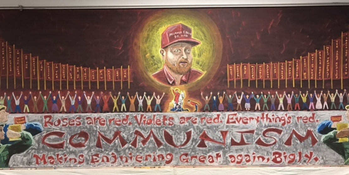 A commemorative drawing to celebrate a Nead Werx staff member inspired by Maoist Propaganda posters