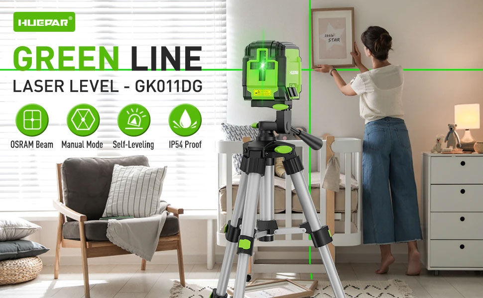 Thumbnail: Huepar 2 Lines Cross Line Laser Level Self-Leveling Horizontal & Vertical Level 