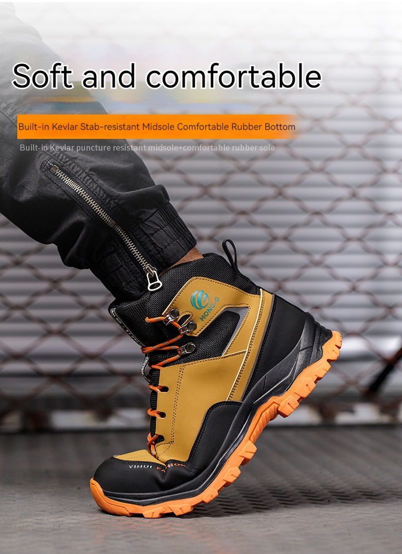 Thumbnail: High Top Men's Safety Shoes Steel Toe Anti Smash Safety Boots Puncture Proof Wor