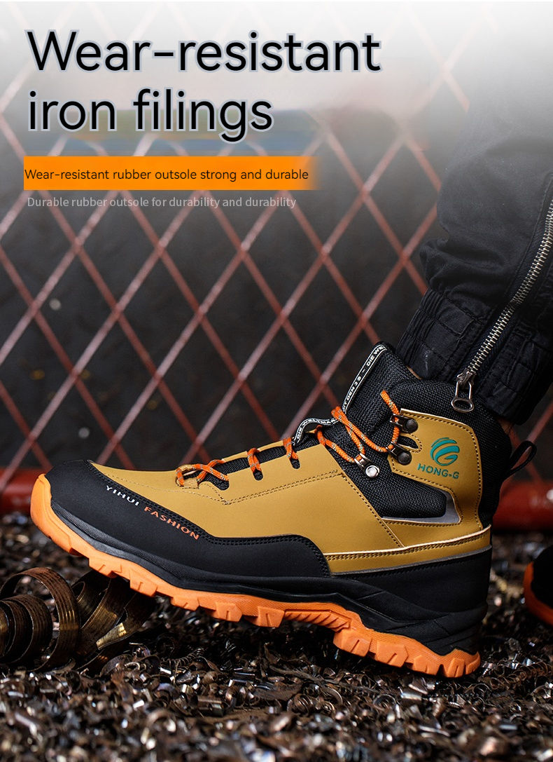 Thumbnail: High Top Men's Safety Shoes Steel Toe Anti Smash Safety Boots Puncture Proof Wor