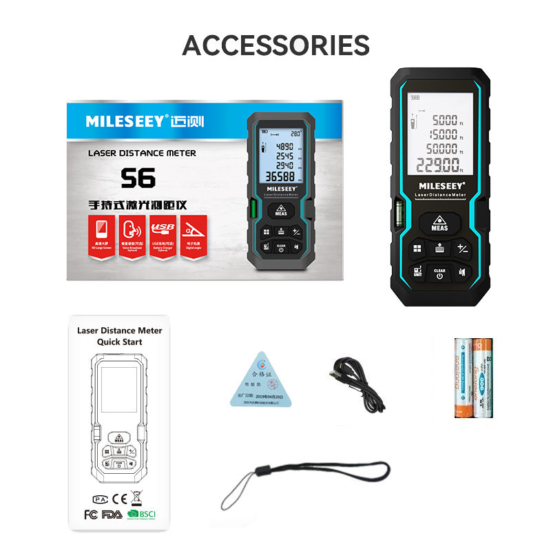 Thumbnail: Mileseey S6 Laser Distance Meter 40m/120m, Rangefinder with Level Bubble , LCD D
