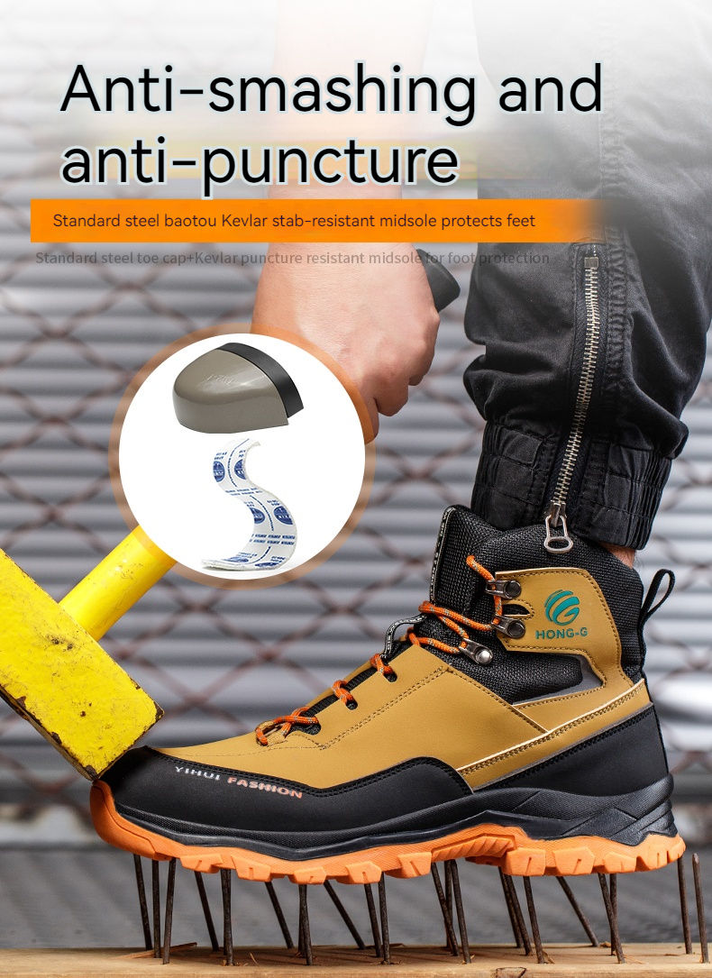 Thumbnail: High Top Men's Safety Shoes Steel Toe Anti Smash Safety Boots Puncture Proof Wor