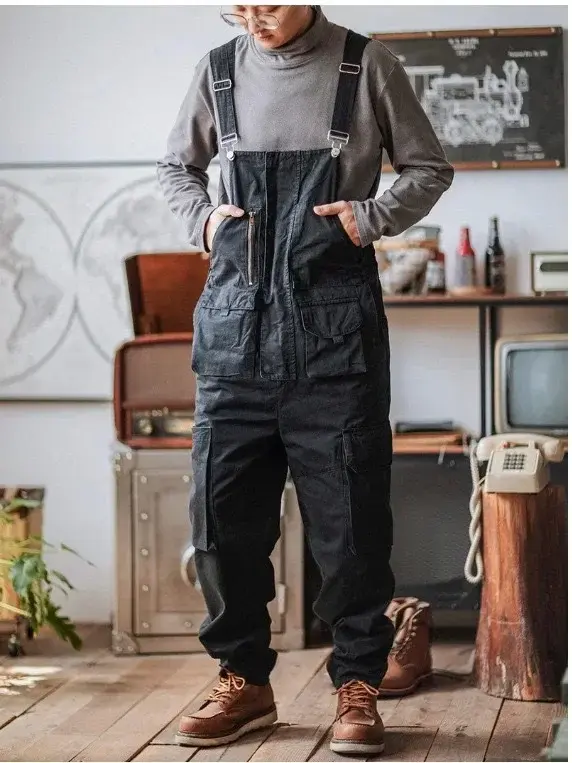 Thumbnail: Trendy Brand Straight Tube Multi Pocket Work Overalls Men's Light Green Hip-hop 