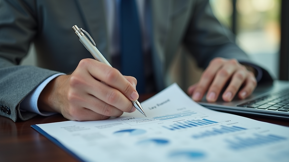 Close-up view of a business owner reviewing tax structure documents