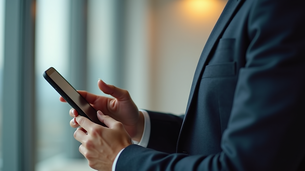 Close-up view of a business professional using a smartphone for video conferencing