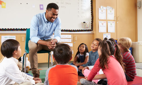 Teacher educating students