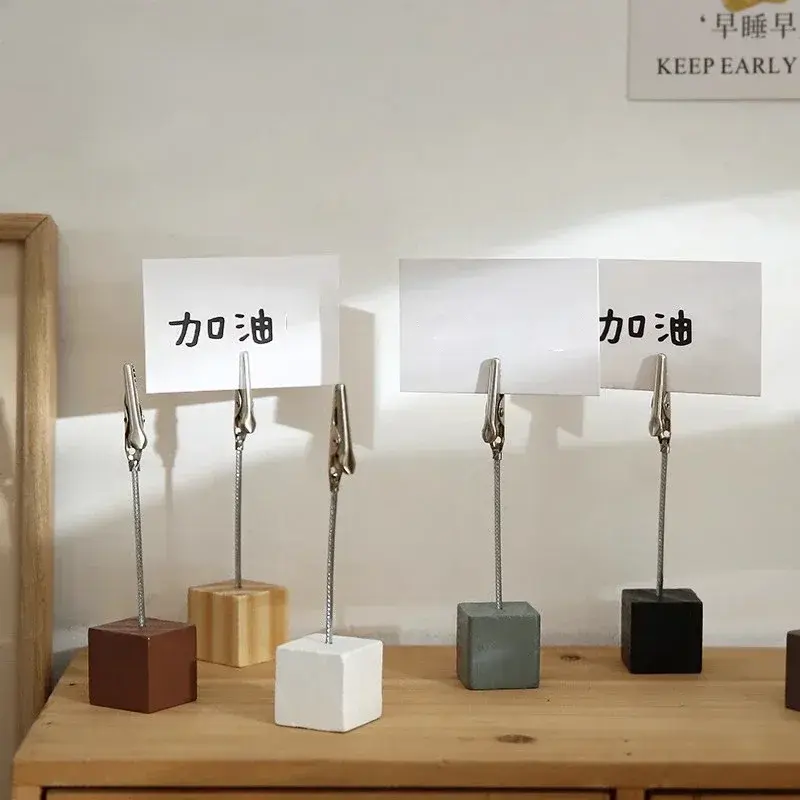 Wooden Memo Clips Business Card Holder Metal Square Photo Picture Display Stand