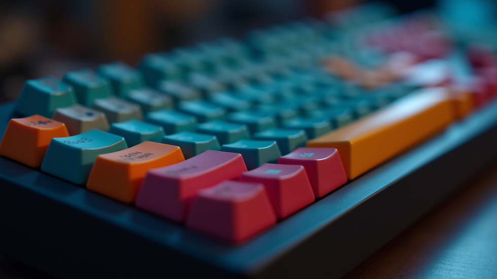 Close-up view of a mechanical keyboard with colorful keycaps