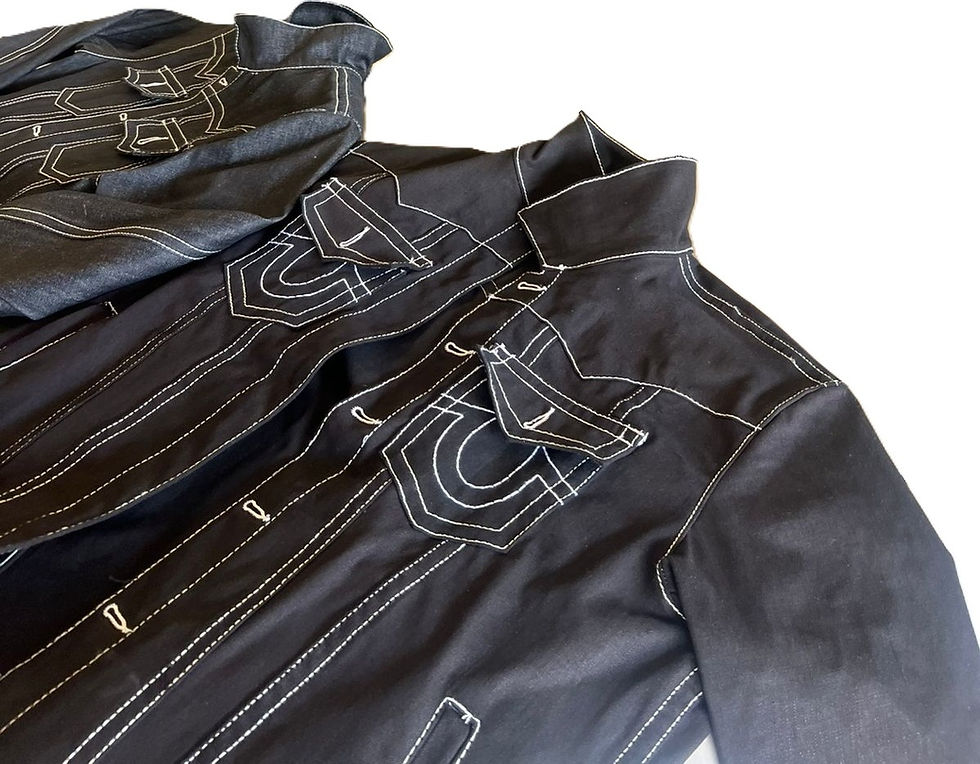 Thumbnail: Black Denim Jacket - Vaquero Maple Logo (White Thread)