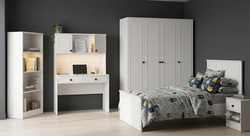 Galata Genç Odası 100x200Karyola+Çalışma masası+Kitaplık+Komodin+4Kapaklı Dolap