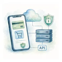 Mobile application connected to APIs and server infrastructure for PCI DSS ASV scan scope