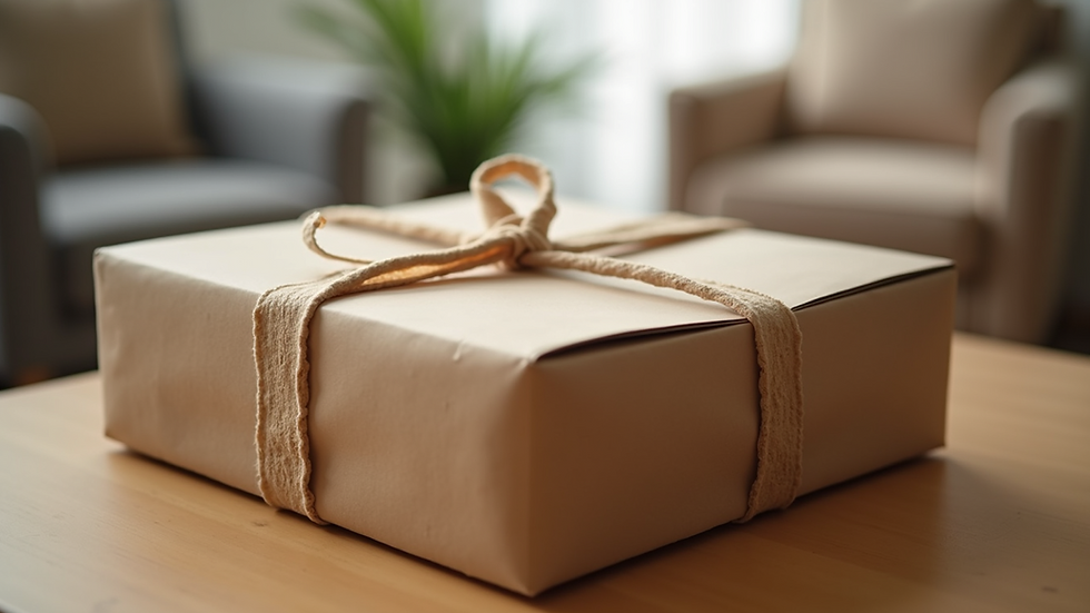 Eye-level view of a carefully wrapped package ready for shipping
