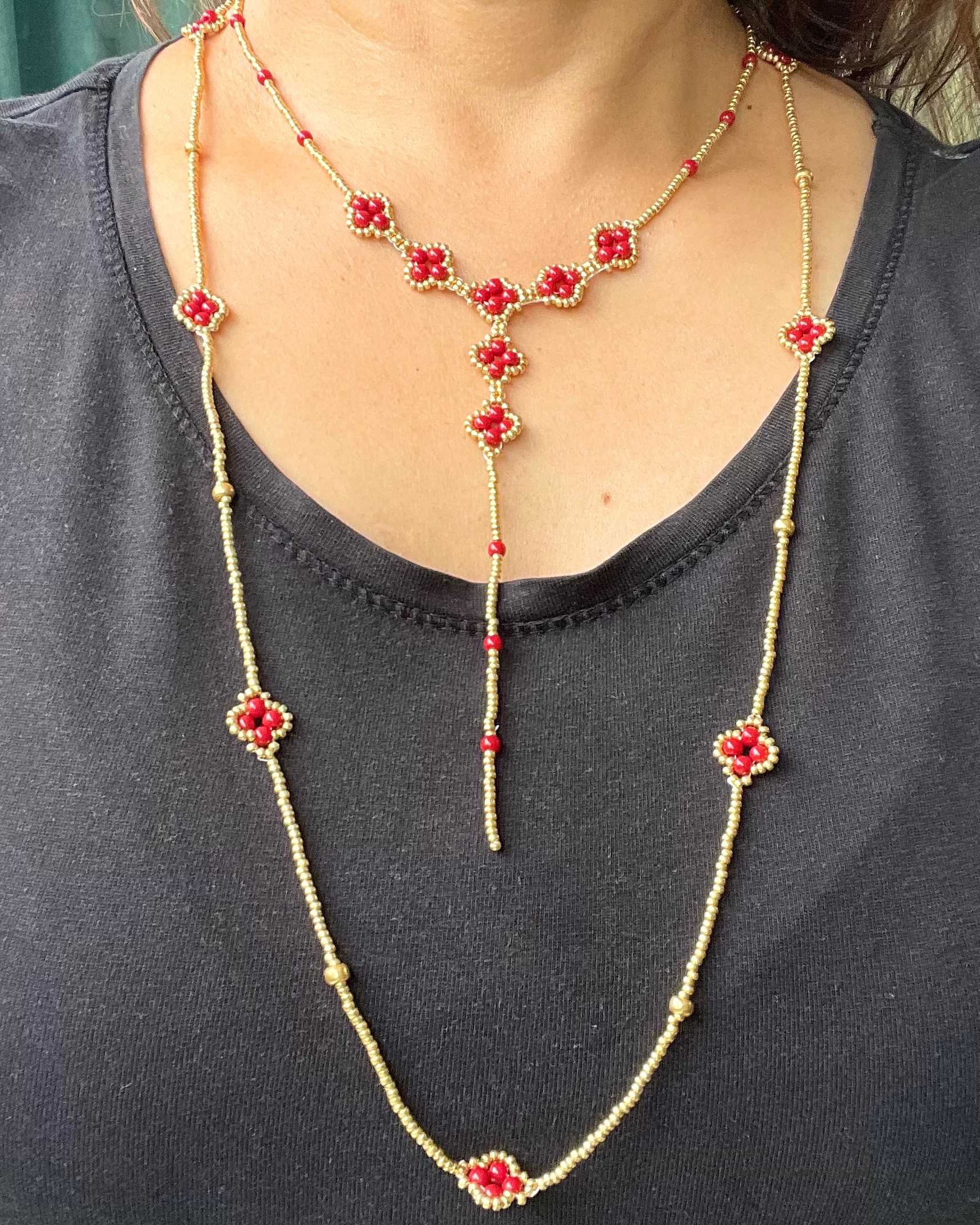 Klaver ketting combi (Y-ketting + lange 80 cm ketting)