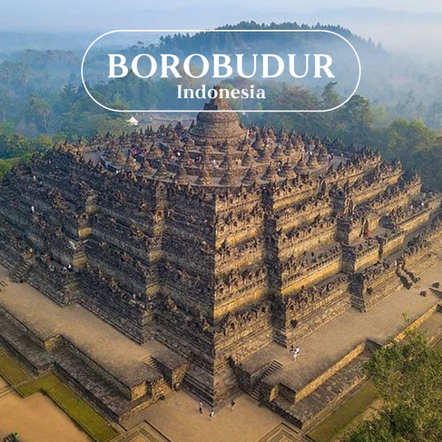 Bird's eye view of Borobudur Temple in Indonesia
