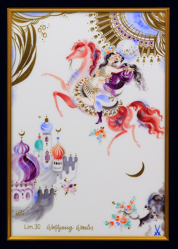 X145 マイセン アラビアンナイト クリスタルパレスと魔法の馬 陶板画　ma X145 マイセン アラビアンナイト クリスタルパレスと魔法の馬